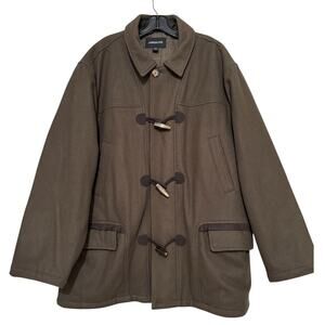 London Fog Men's Wool Blend Toggle Coat XXL Olive Green Duffle Classic Winter